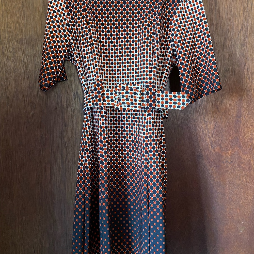 I LE Rust/Black polka dot belted dress - size 16